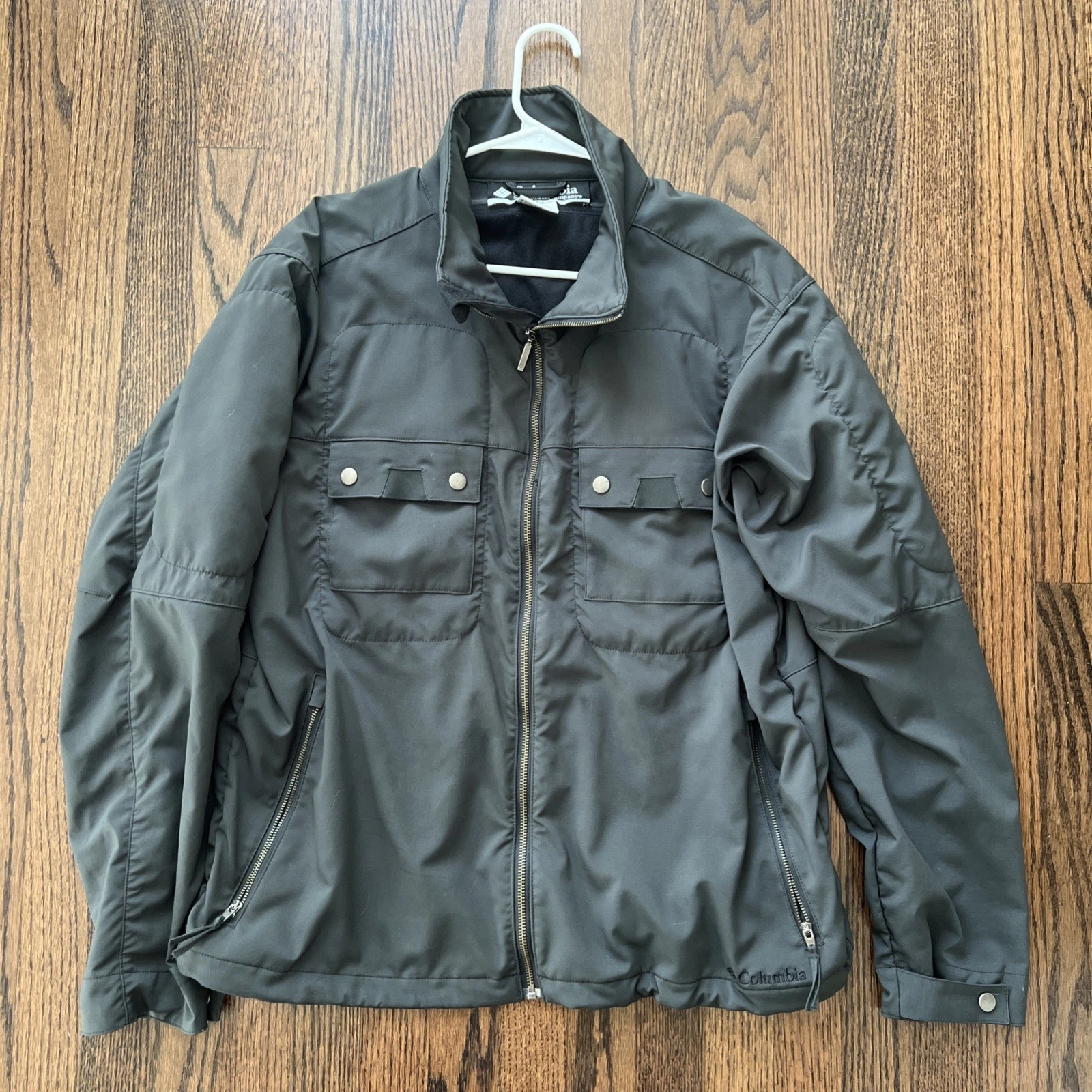 Columbia Charcoal Gray Full Zip Softshell Casual Jacket Men's L Button Pockets