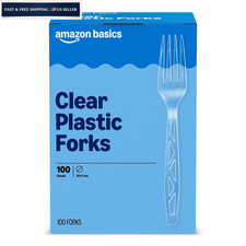 Amazon Basics Disposable Clear Plastic Forks, Premium Large Pack,