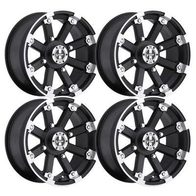 (Set-4) Vision ATV 393 Lockout 12x7 4x4 3mm Matte Black Wheels Rims 12 inch
