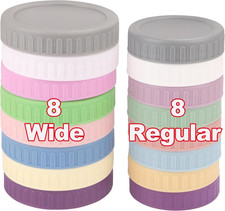 16 Piece8 Wide Mouth  8 Regular Mouth Mason Jar Lids, Multi Color Plastic Li...