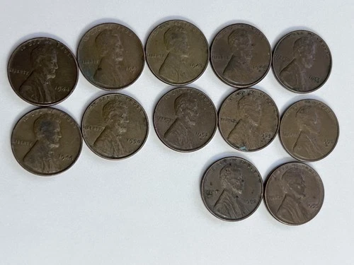 Lot Of 12 Lincoln Wheat Cent Red AU 1944-55