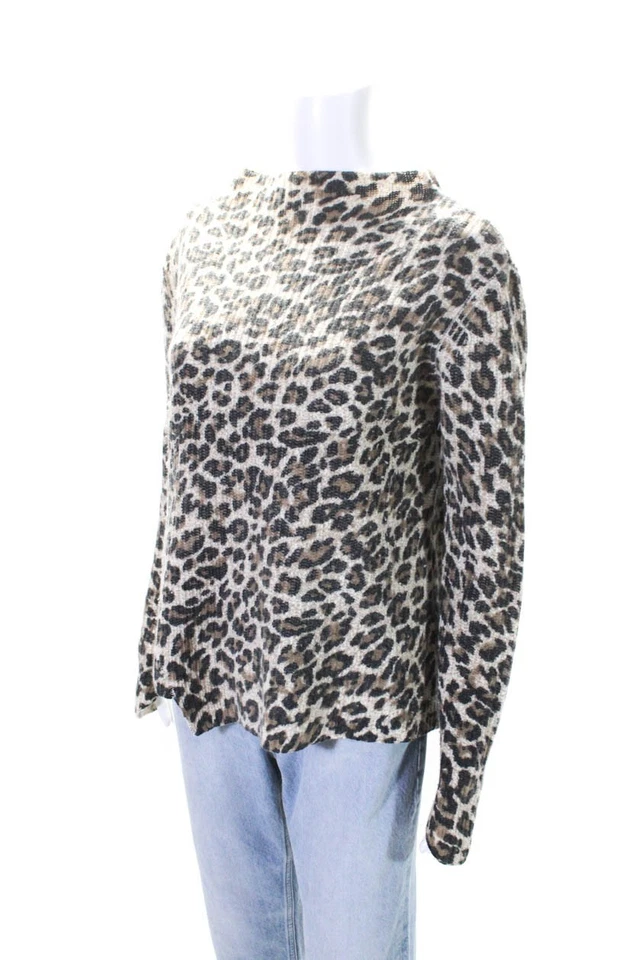 Generation Love Womens Wool Leopard Print Mock Neck Sweater Multicolor Size M - Image 2 of 4
