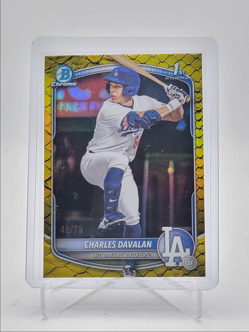 CHARLES DAVALAN 2025 BOWMAN CHROME DRAFT 1ST YELLOW REPTILIAN /75 Q3967