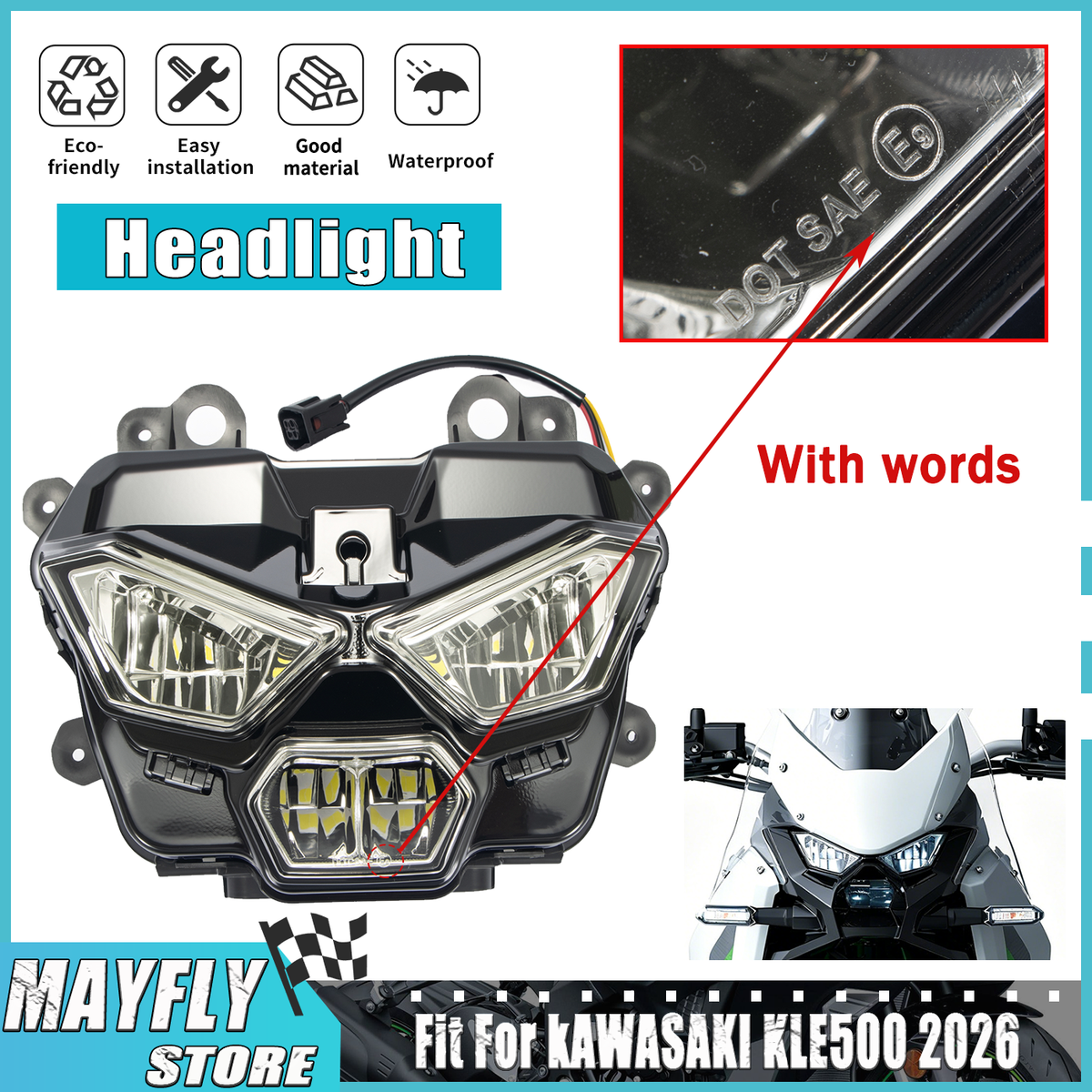 ガブリエル新一 Fit For 2026 KAWASAKI KLE500 LED Headlamp KLE 500 Motorcycle