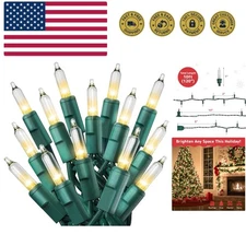 50 Count Clear Christmas Tree Lights - 10 ft Warm White String Lights with Gr...