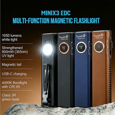 TrustFire MINIX3 4-in-1 EDC Flashlight 1050LM Magnet Green Laser UV Light Torch