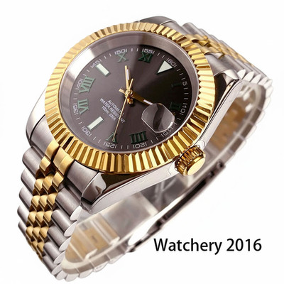 39mm Gold two tone Flute Belze NH35A Auto Mechanical Wristwatch Roman Numerals