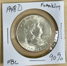 1948D Franklin Half Dollar 90% Silver MS FBL Full Bell Lines MU #18