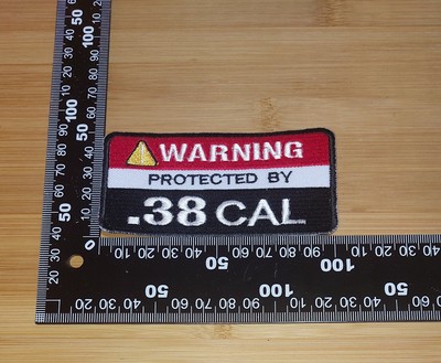 WARNING PROTECTED BY .38 CAL  Aufnäher Patch Rechteck 10x5cm SMITH WESSON COLT