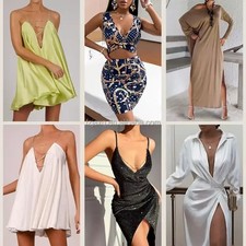 Satin Mini Bodycon Dresses Chain Accents Cut Out Wrap Side Slit Spaghetti Strap