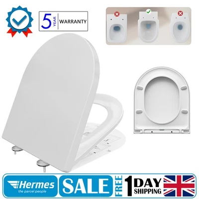 DERW Soft Close Toilet Seat White D Shape Quick Release Duroplast Seats Anti Bacteria