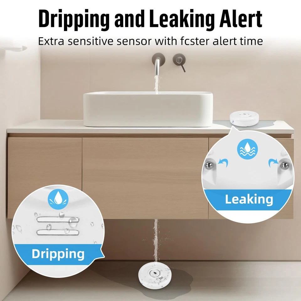 Water Leak Detector WiFi 3 Pack Water Sensor Smart Water Detector 100dB Water - Image 4 of 4