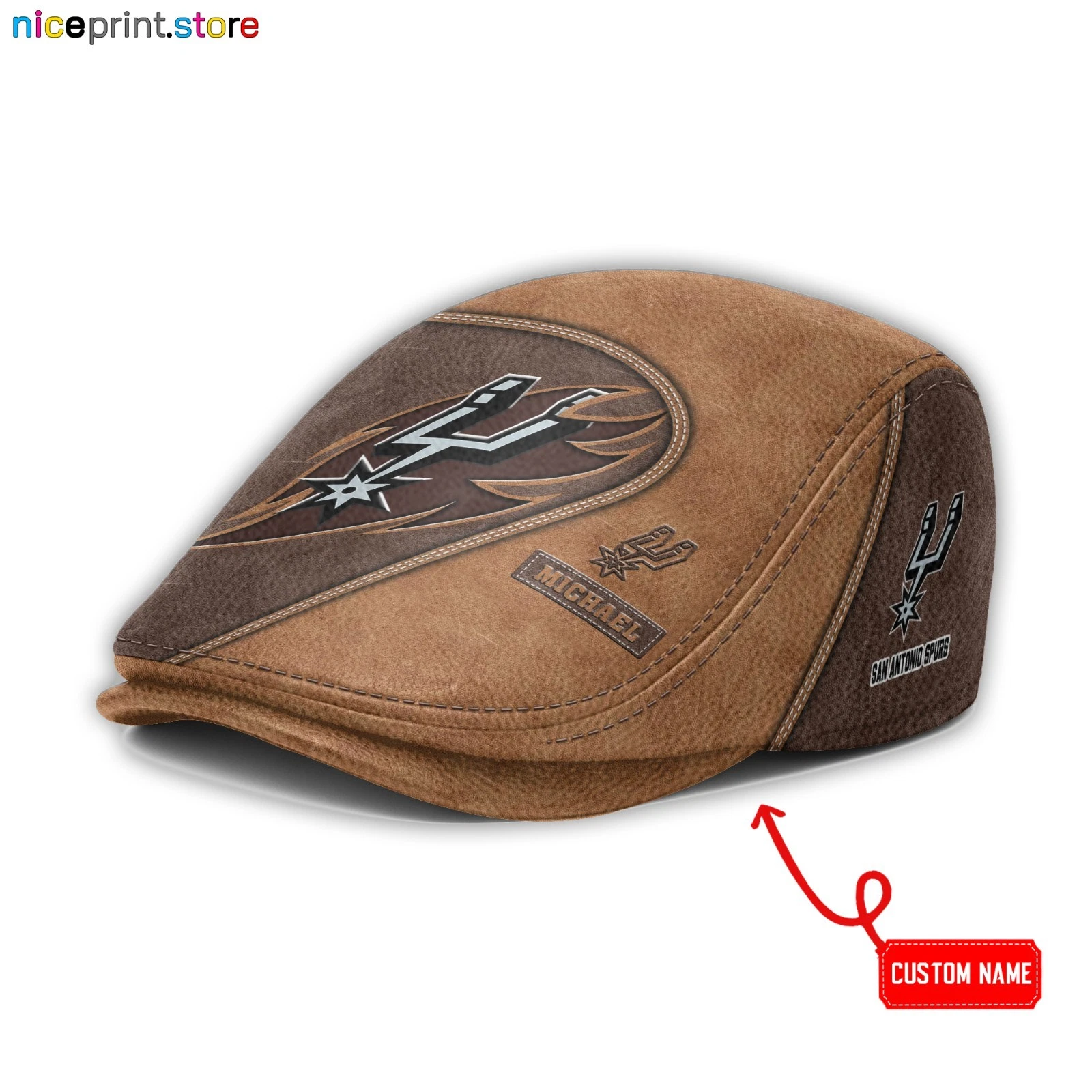 Leather Cap San Antonio Team Spurs Jeff Cap NBA Driver Cap Golf Cap NBA Flat Cap