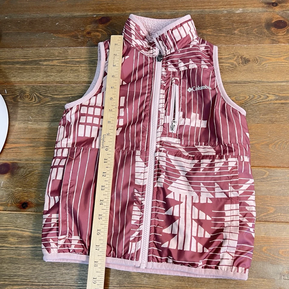 Chaleco acolchado reversible Columbia Girls talla 8 capa polar rosa Foto 4 de 4