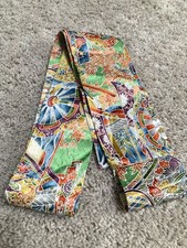 Beautiful Print Kimono Fabric Belt or Hair Tie. Handmade. Orange And Green.
