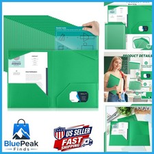 Henoyso 100 Pack Green Plastic Folders with 2 Pockets Card Slot