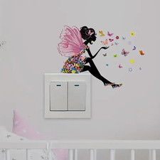 FAIRY BUTTERFLY FLOWERS LIGHT SWITCH SURROUND STICKER DECAL UK STOCK & FREE  P&P