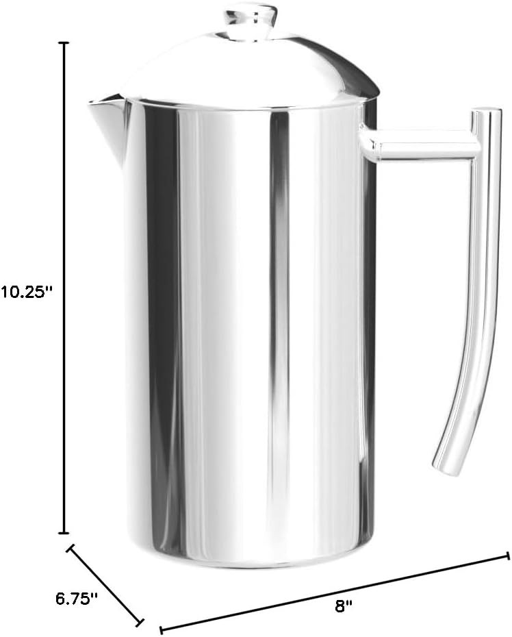 Double-Walled Stainless Steel French Press Coffee Maker - 44 oz, Polished, Ex...