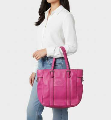 + Coach + Hampton Beutel Tasche Pink Echtleder Tote Bag chic Rosa Silber
