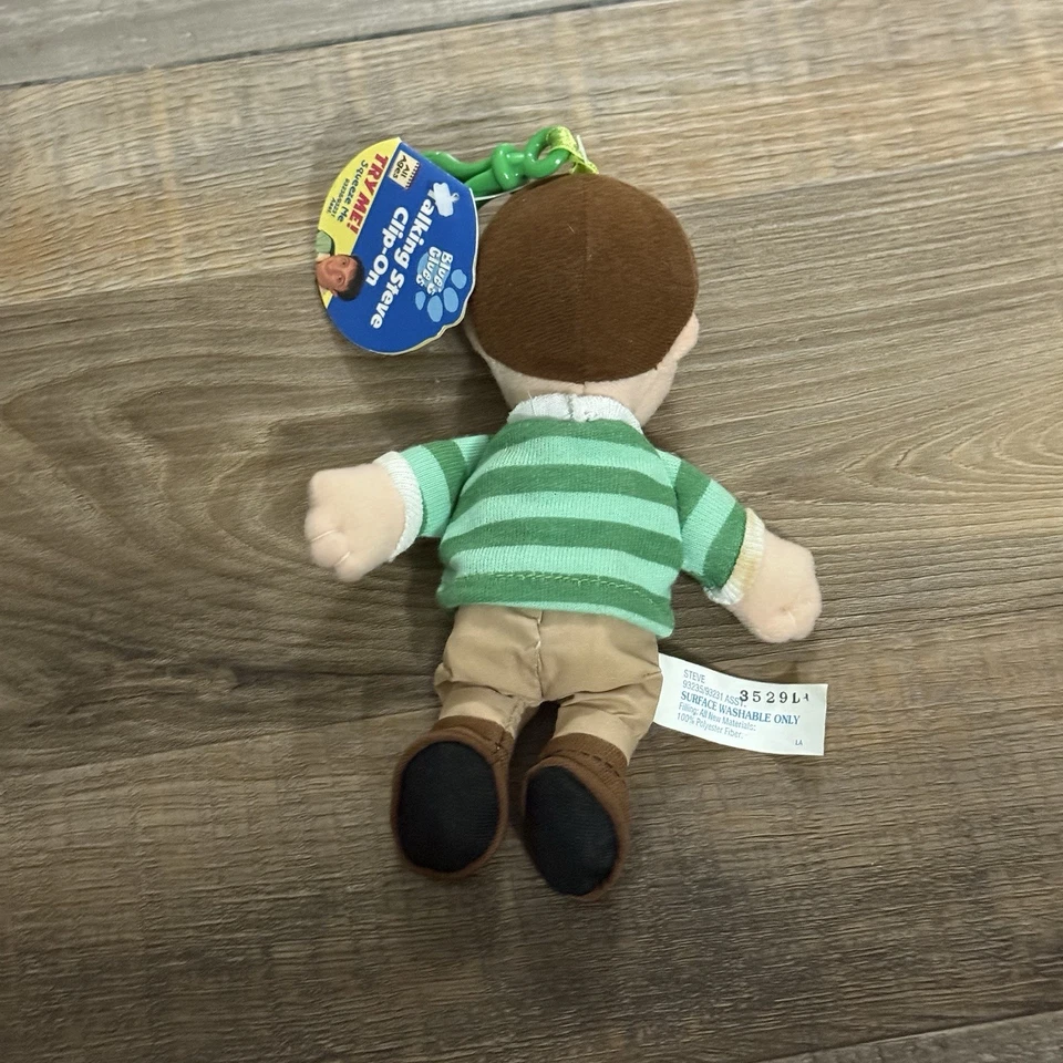 "Muñeco de peluche Blues Clues Steve figura habla bolsa clip en 1999 6,5"" nuevo" Foto 2 de 3