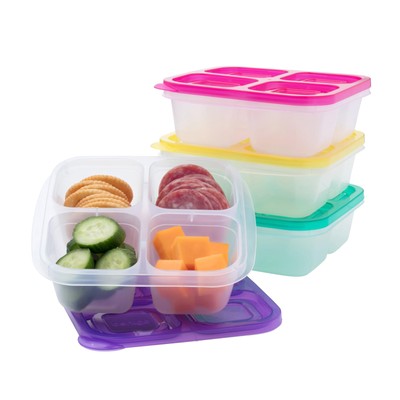 Easyboxes 4-Compartment Snack Containers - 8-Piece Set with 4 Trays & 4 Custo...