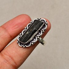 Black Tourmaline Gemstone Handmade 925 Sterling Silver Jewelry Ring Size 9