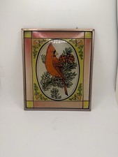 Vintage Stained Glass Cardinal Panel Suncatcher Leaded Glass Wall Hanging 7x6