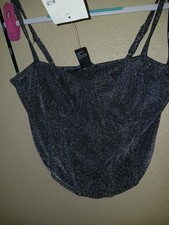 Womens Forever 21 Crop Top Tank Top Black Glitter Size M