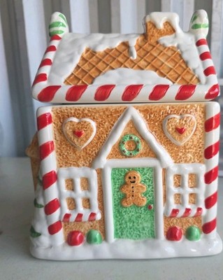 Ceramic Ginger Bread House - Cookie Jar - Container - Decorative Christmas Items