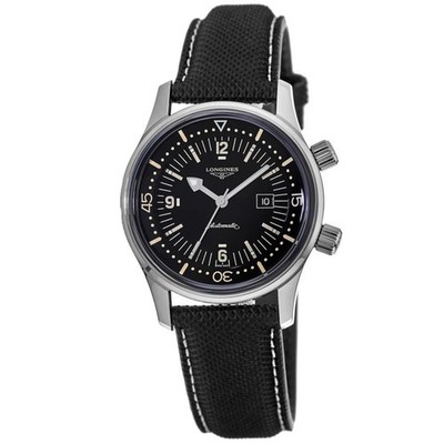 New Longines Legend Diver Black Dial Black Leather Unisex Watch L3.374.4.50.0
