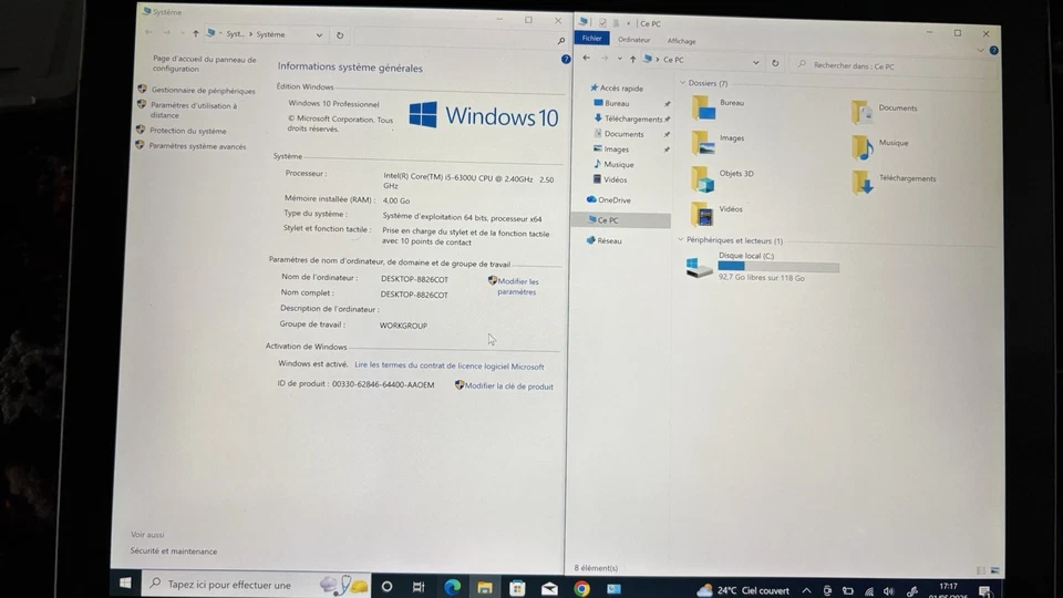 1 Microsoft Surface Pro 1724 I5-6300U 4Go 128Go POUR PIECES/FOR PARTS LIRE/READ - Photo 2/3