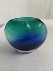Vintage Murano Style Hand Blown Blue Green Clear Art Glass Vase 5.75" Tall