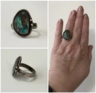 Vintage Navajo Sterling Silver Freeform Turquoise Raindrop Bezel Ring Size 9