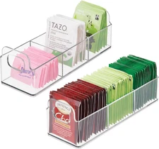 Plastic Condiment Organizer and Tea Bag Holder - 9" Long Kitchen Pantry/Countert