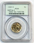1938-D Buffalo Nickel PCGS OGH MS64 5c Denver 5 Cents US Coin Green Label Holder