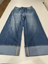 Halara Flex High Waisted Rolled Hem Wide Leg Jeans Paint Blue Denim M