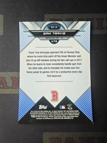 2018 Bowman Chrome Baseball Green Refractor Sam Travis /99 - Picture 2 of 2