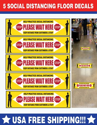 SOCIAL DISTANCE (5) 12'' X 3'' Floor Stickers Permanent Vinyl Decals - STOP VIRUS