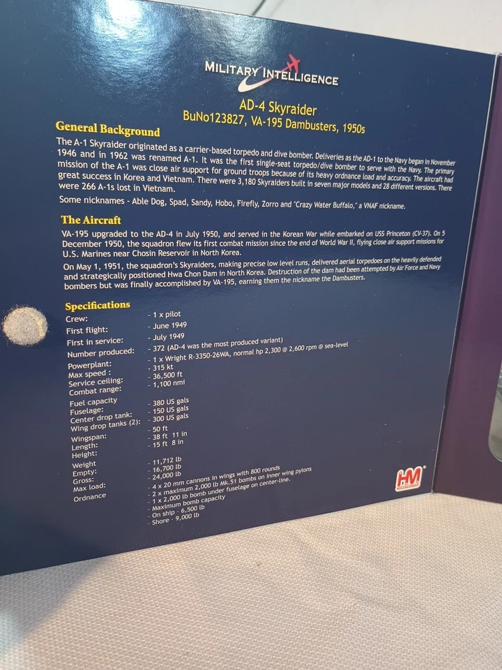 Hobby Master Douglas AD-4 Skyraider Diecast Model HA2905 Dambuster 1/72 RARE - Image 3 of 4