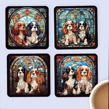 Pet Dog Coasters, Stained Glass Effect Cavalier King Charles Spaniel  x4,  Mats