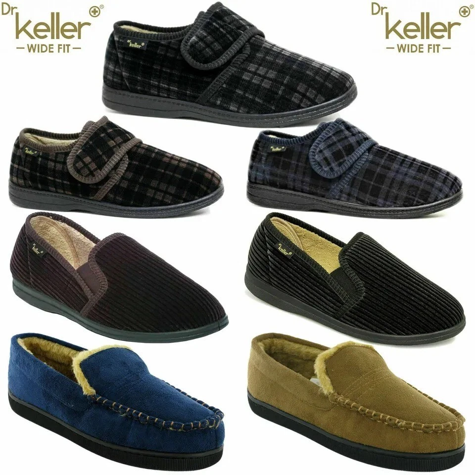 DR KELLER MENS SLIPPERS STRAP FLEECE UPPER WARM CUSHIONED CASUAL FLEECE LINED