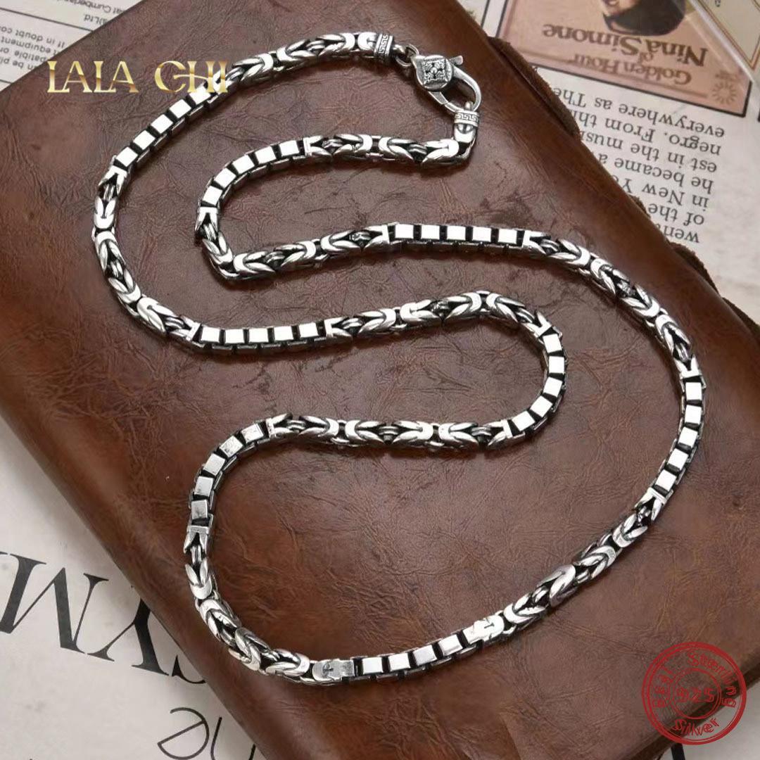 4mm Real 925 Sterling Silver Box Chain Vintage Mens Necklace