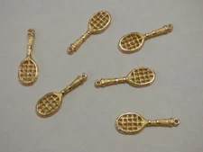 6 Vintage 3D Stamping Gold Tone Metal Tennis Rackets Necklace Charm Craft Sports
