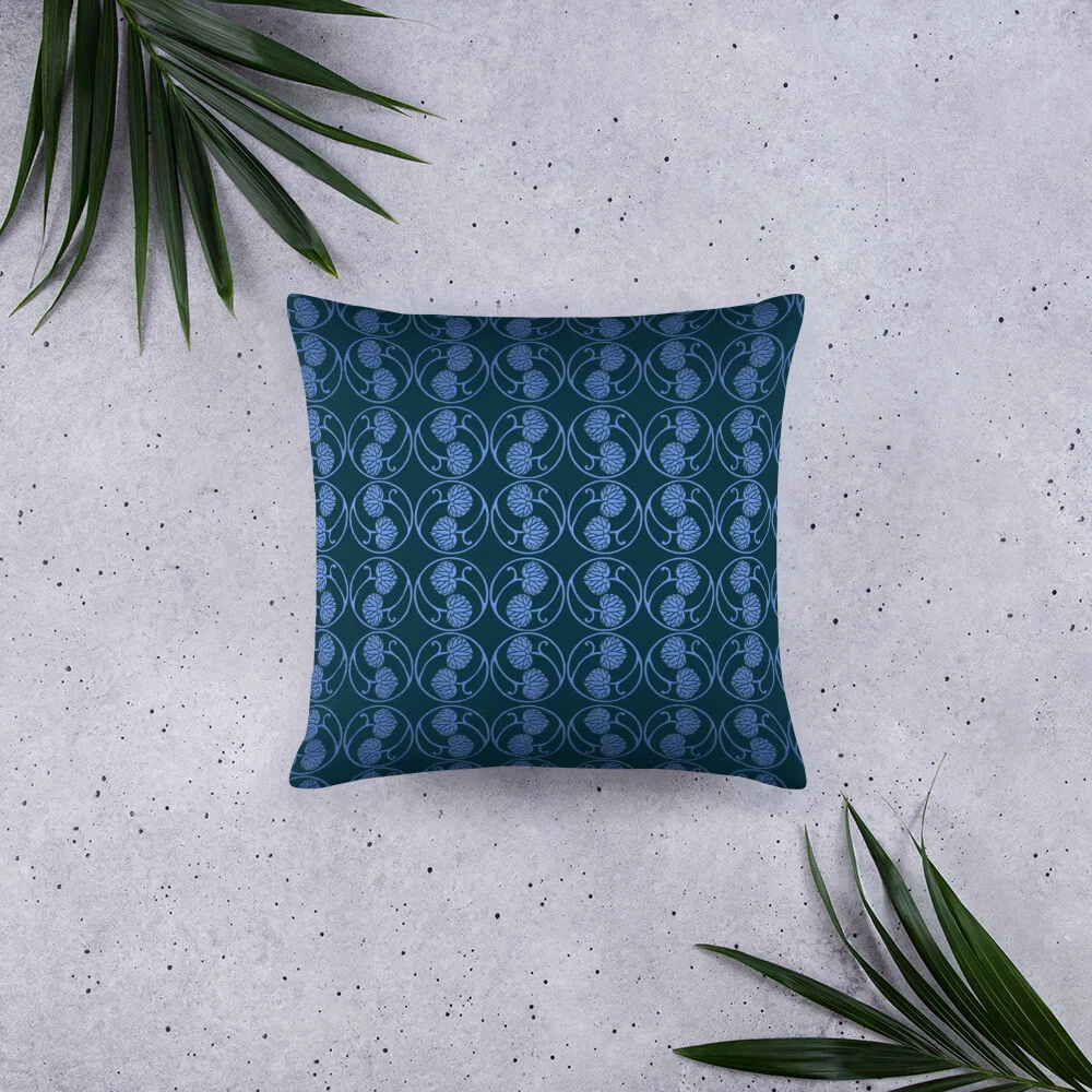 LOTUS LEAVES Blue on Blue Pillow