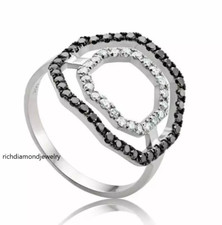 Brilliant Round Cut Sparkling Black Onyx  Clear White CZ Designer Women's Ring