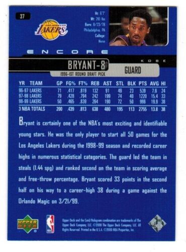 KOBE BRYANT 2000 Upper Deck UD ENCORE #37 SP RAINBOW REFRACTOR - Picture 2 of 4