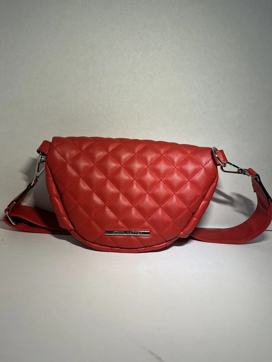 Steve Madden BMandie Faux Leather Quilted Convertible Belt Bag Red
