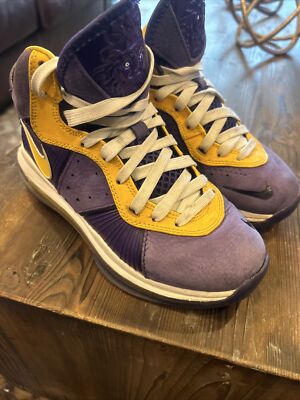 Nike Boys Lebron VIII MVP Court Purple Gold Size 4Y/ Women's