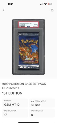 Pokemon 1999 Base Set 1st Edition Charizard Booster Pack PSA 10