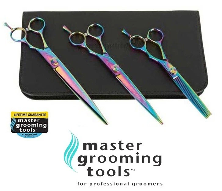 Master Grooming RAINBOW 3pc SET 8.5" CURVED,STRAIGHT&BLENDING Pet SHEAR SCISSOR